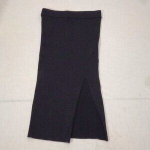 Bebe Ribbed Knit Midi Sexy Skirt Black  Side Slit Large Parisian chic Side slit